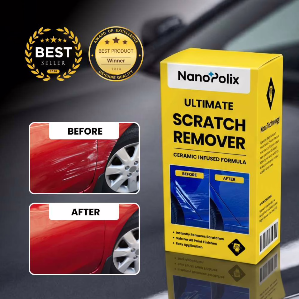 NanoPolix scratch remover pack with before and after panels