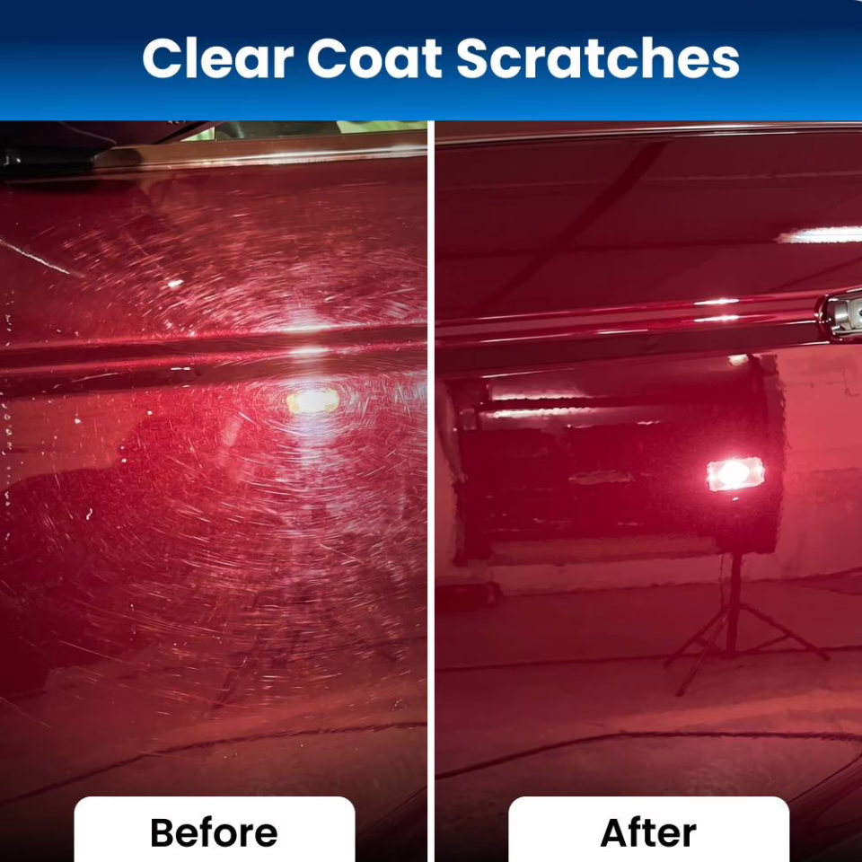 Before and after on a scratched door panel